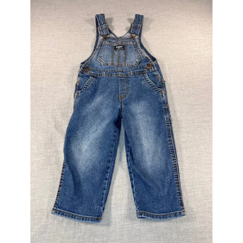 OshKosh Bgosh Kids 3T Blue Denim Carpenter Overalls Adjustable Straps Med Wash